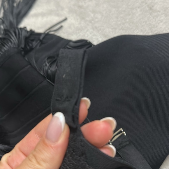 Karen Millen Black Tiered Fringe Bandage Knit dress - Picture 15 of 16